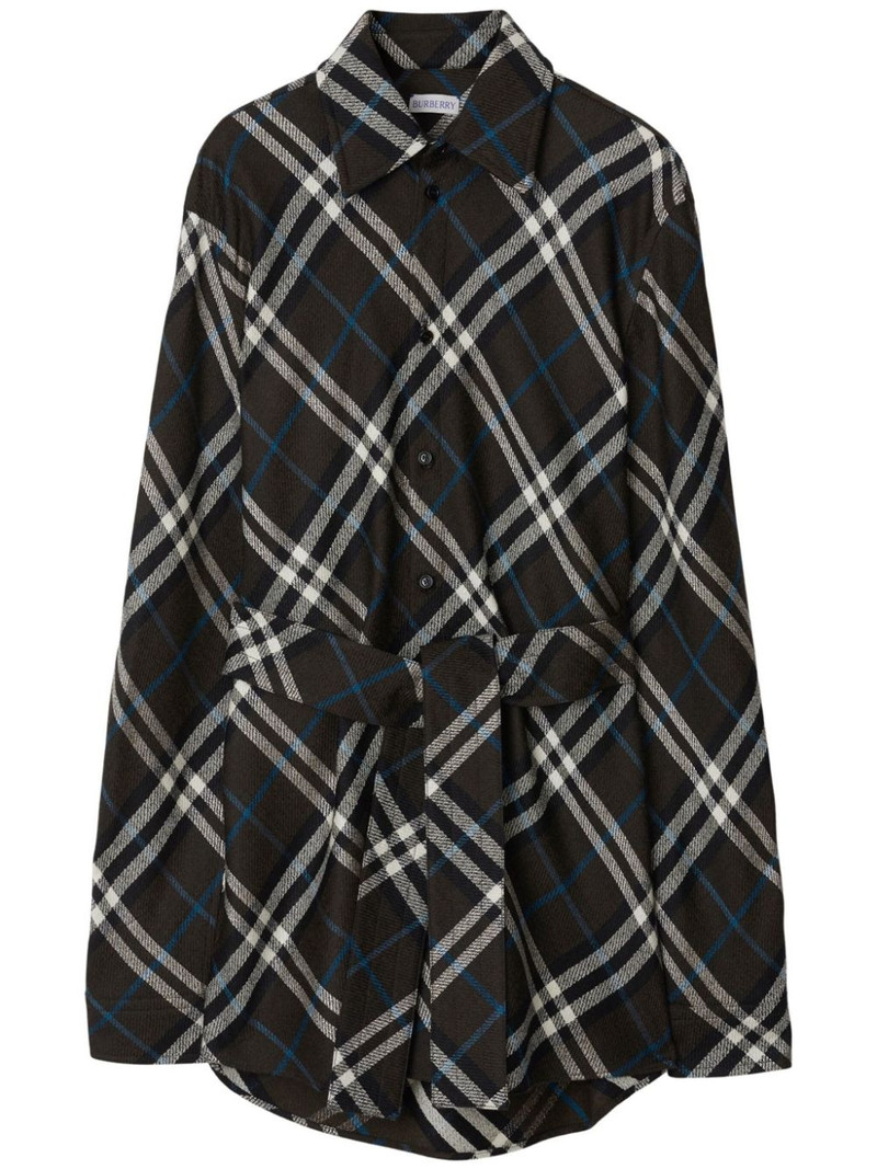 check-pattern belted shirt 1