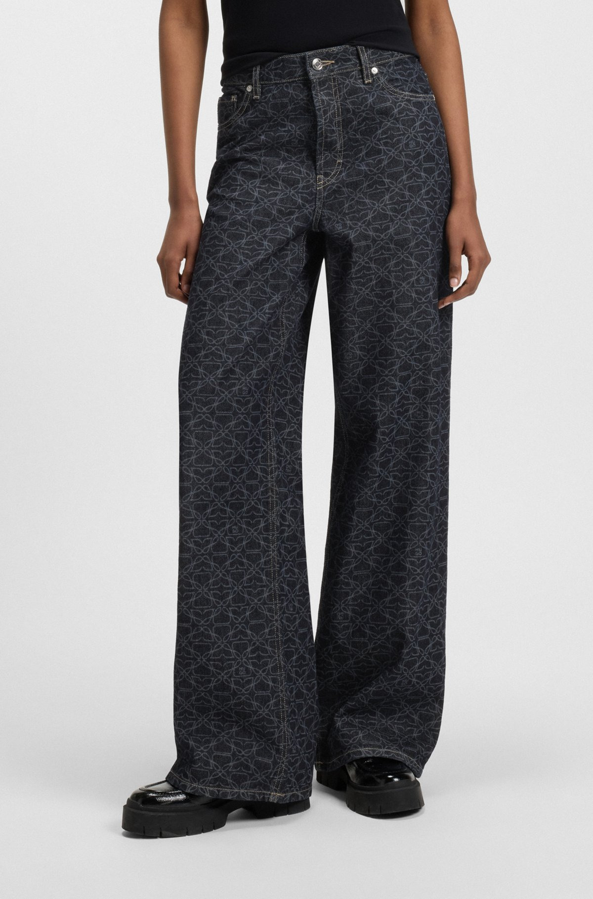 SUPER-WIDE-LEG JEANS IN MONOGRAM LASER-PRINT DENIM - 2