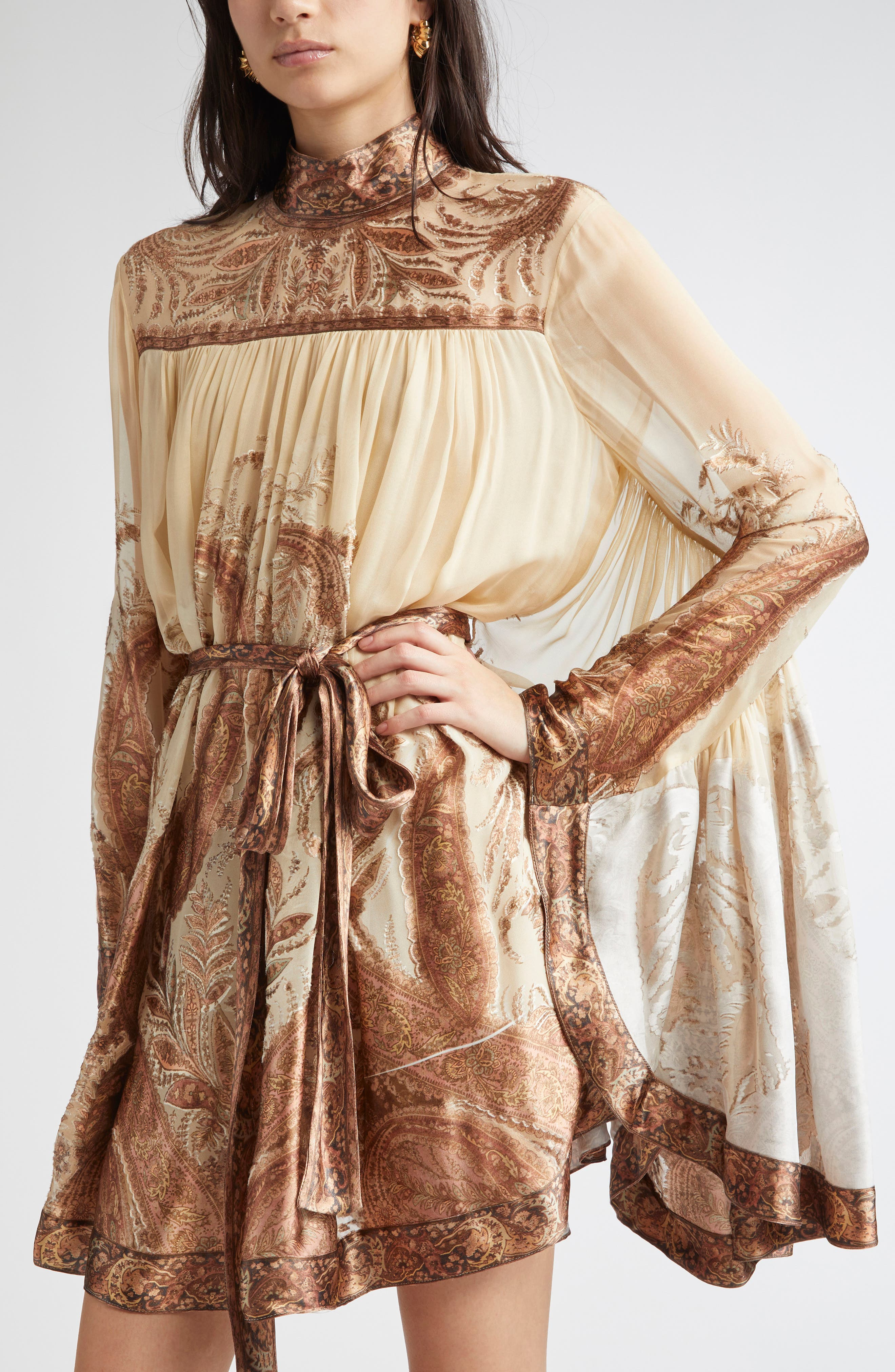 Zimmermann Hypnotic Paisley Print Batwing Sleeve Minidress in Cream Paisley at Nordstrom - 4