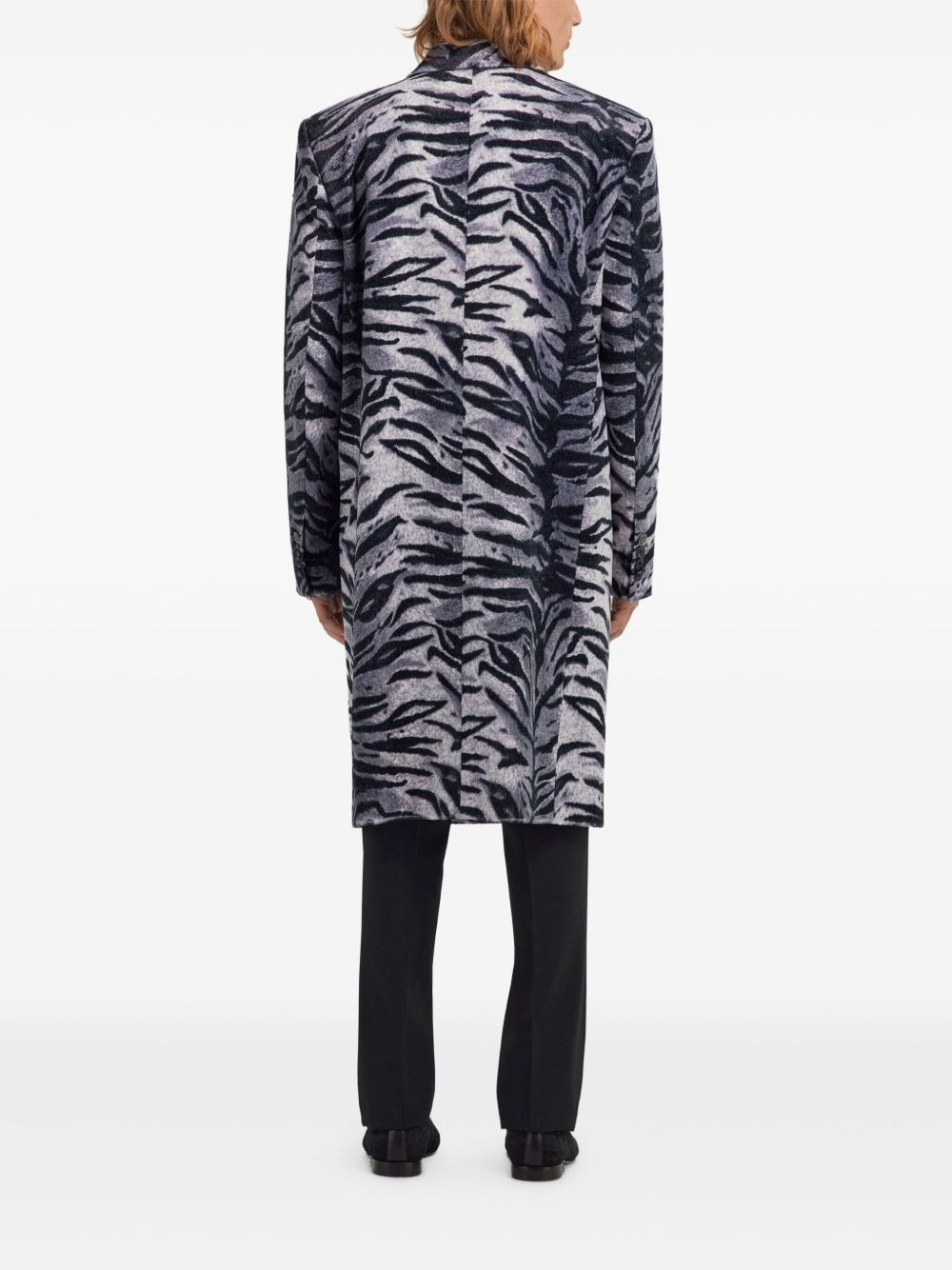 tiger-print double-breasted coat - 4