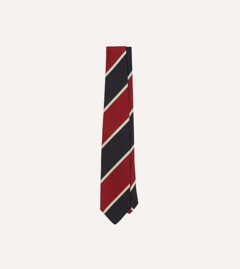 Red and Ecru Broad Stripe Mogador Silk Tipped Tie 1