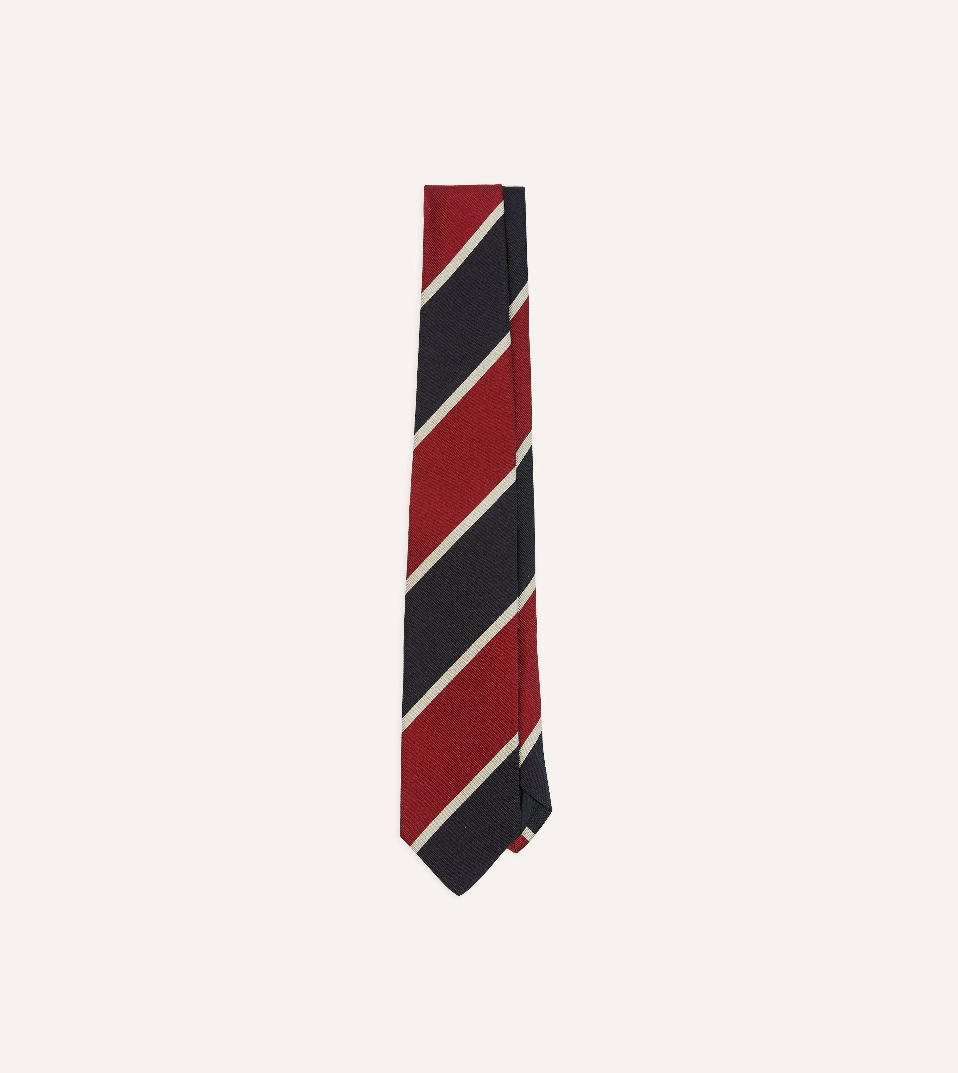 Red and Ecru Broad Stripe Mogador Silk Tipped Tie - 1
