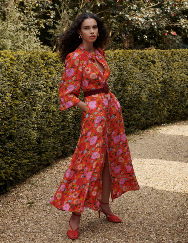 Mae Occasion Maxi Shirt Dress-Firecracker Red, Dahlia Trail 7