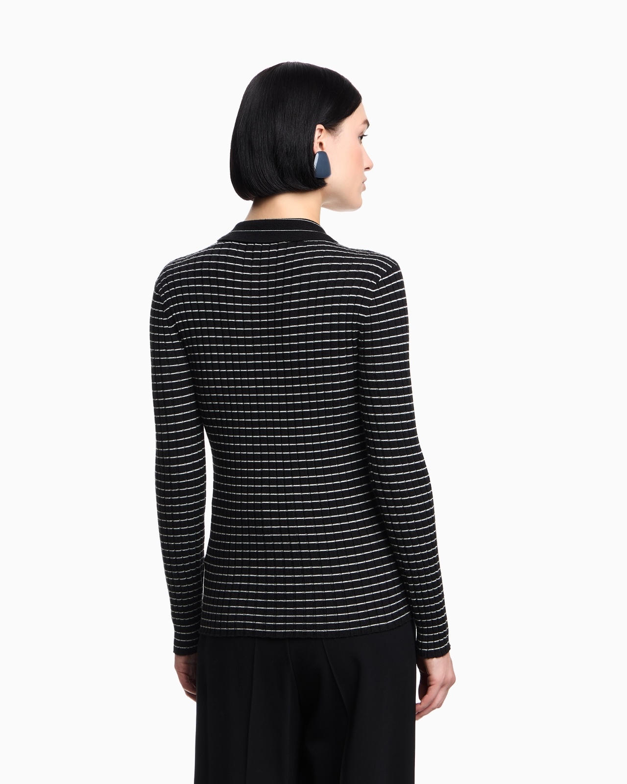RIBBED CARDIGAN WITH STRIPED MOTIF - 3
