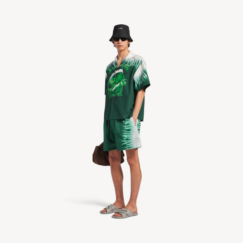 BALENCIAGA Men's Extreme Tie Dye Relaxed Fit Shorts in Green/white outlook