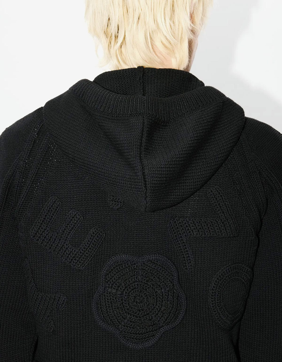Kenzo Black Hand-Embroidered Cable Knitted Hoodie - 5