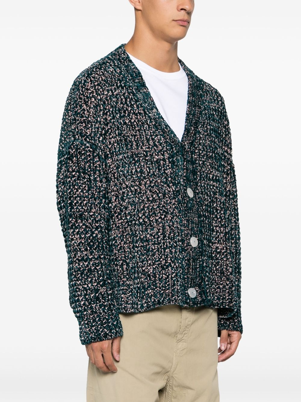 speckled-knit V-neck cardigan - 3