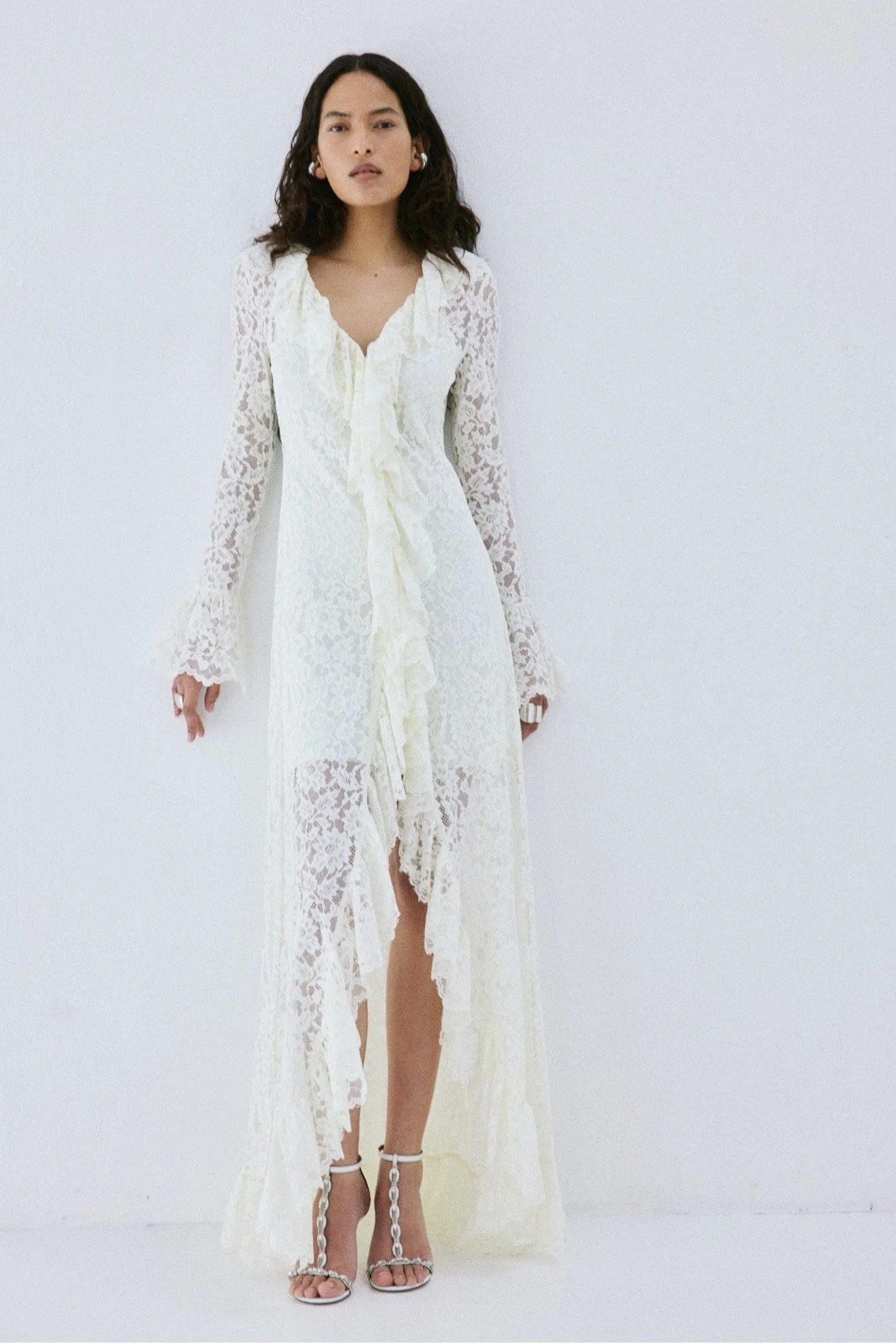 CLEMENTINA MAXI DRESS IN IVORY NYLON LACE - 1