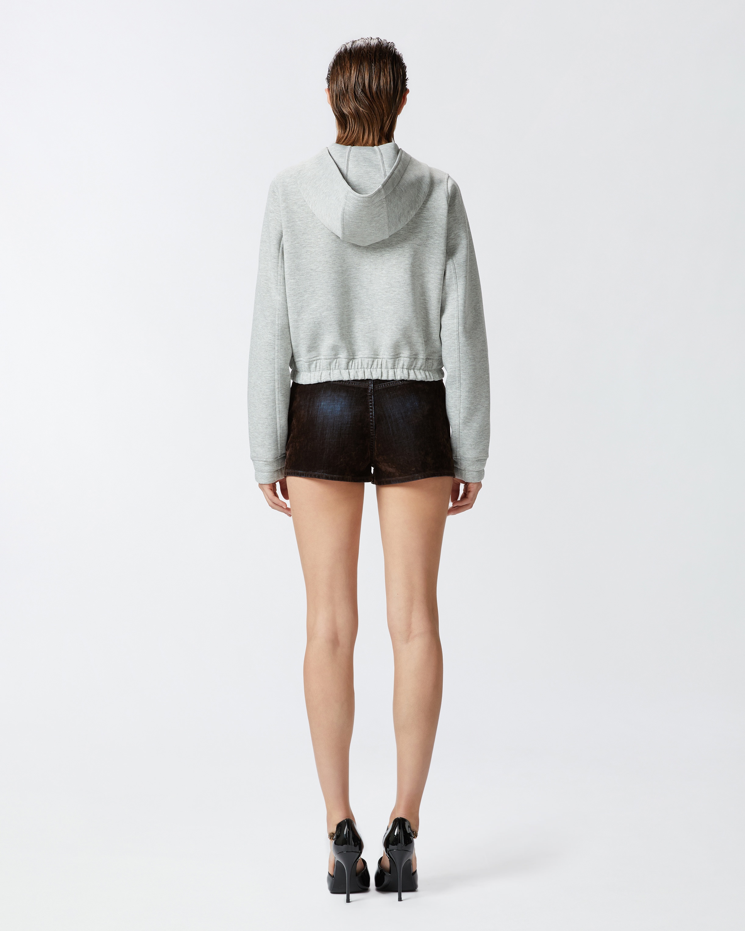 SLIM-FIT FLOCKED DENIM SHORTS - 4