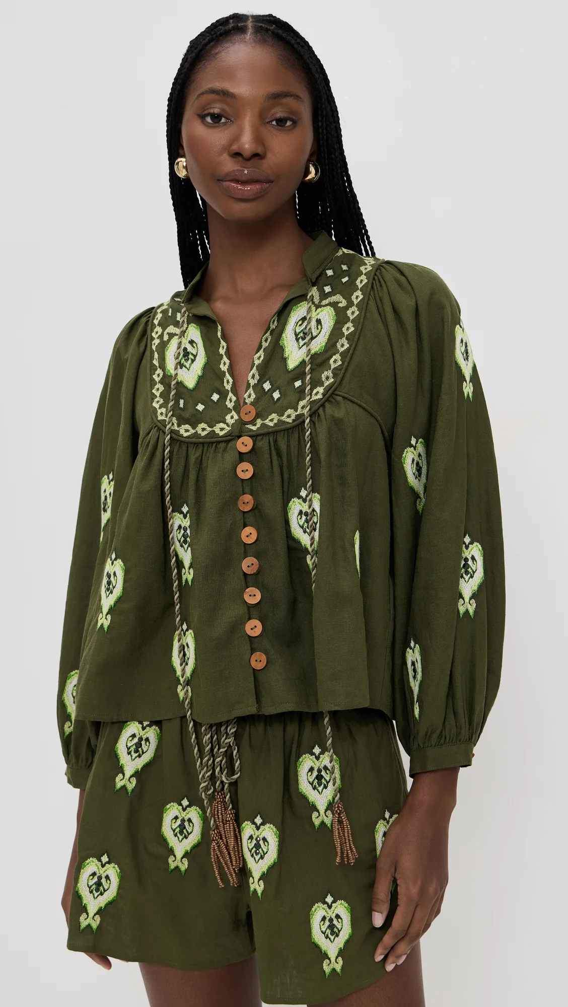 Green Embroidered Blouse - 1