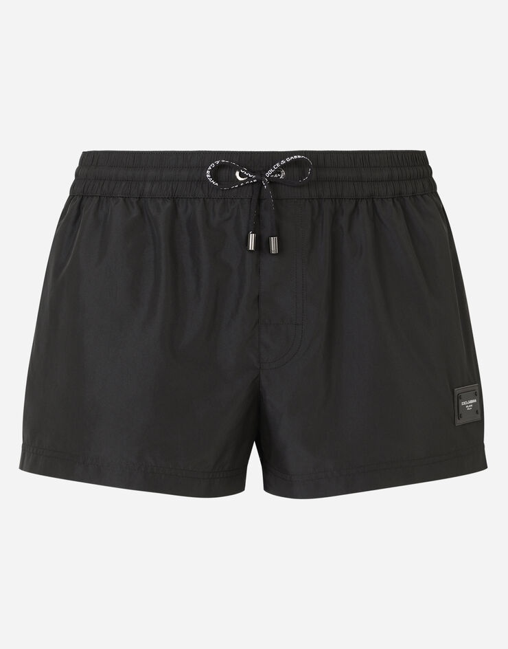 Short swim trunks with branded plate - 1