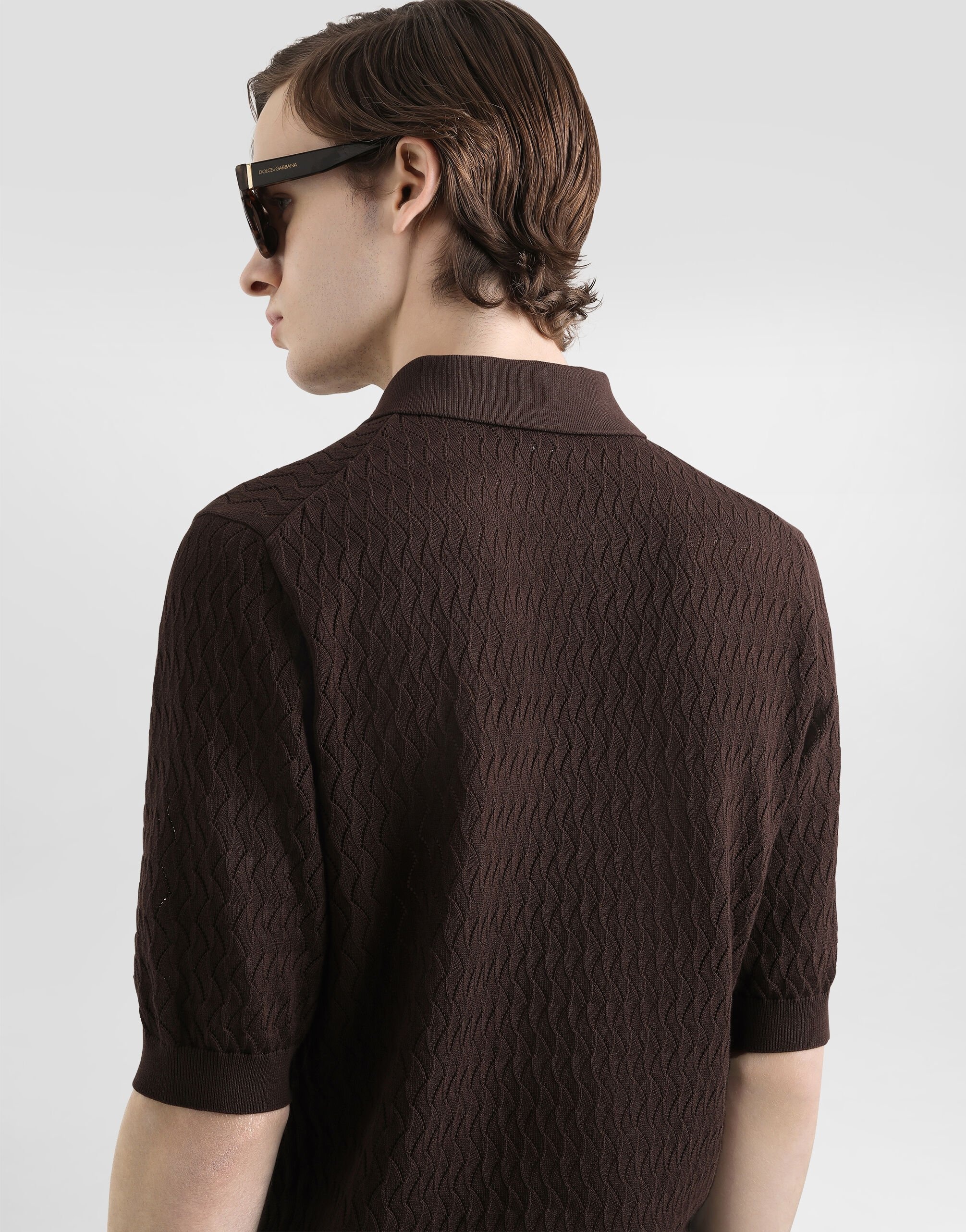 Micro-pattern cotton polo shirt - 5