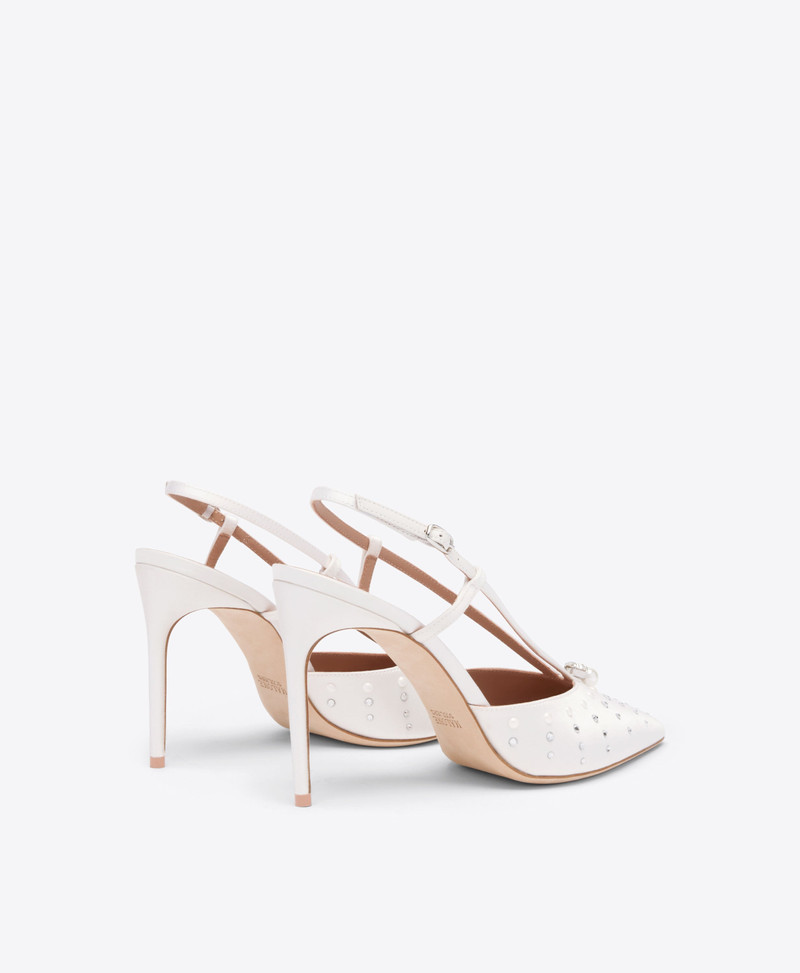 Moore 90 White Satin Embellished Slingbacks 3