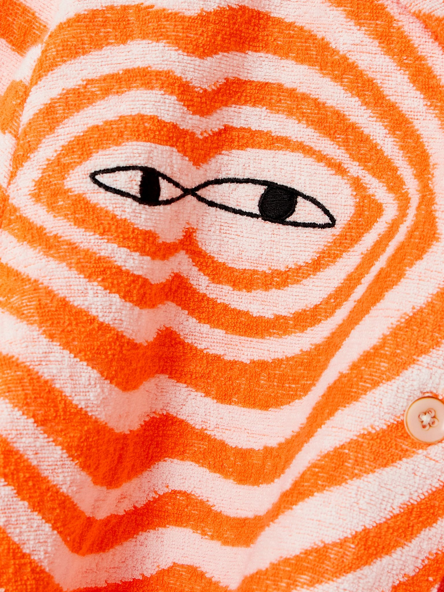 Embroidered striped cotton-terry shirt Orange - 5