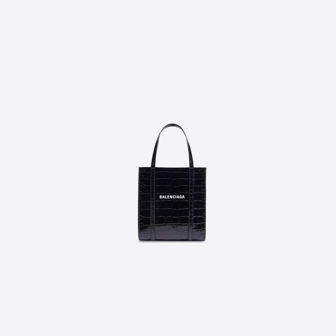 Women's Everyday Xxs Tote Bag In Shiny Crocodile Embossed Calfskin in Black - 1