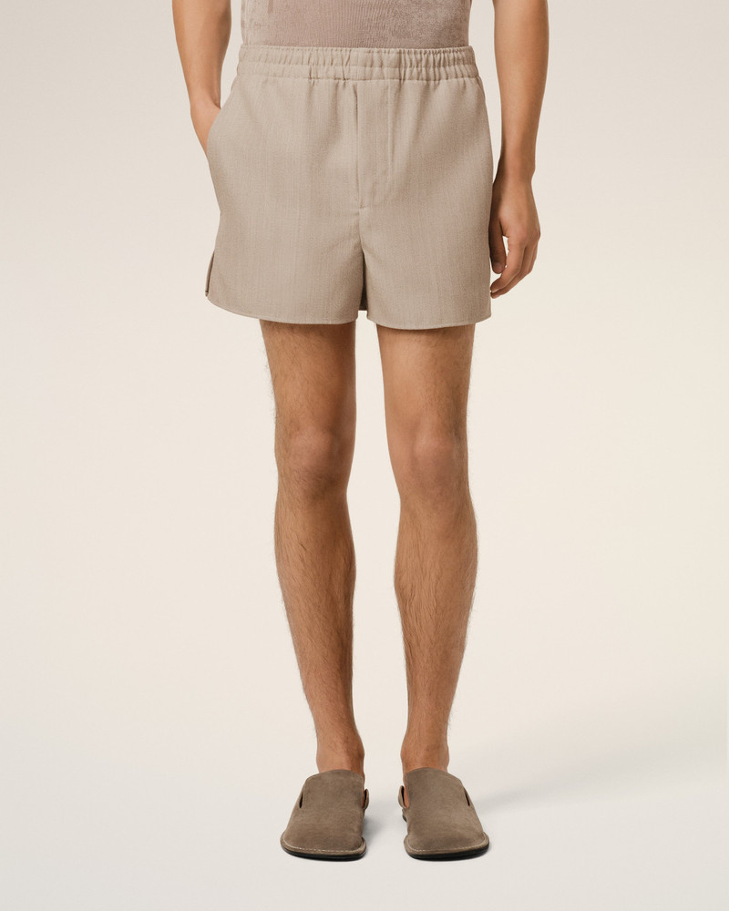 BEIGE WOOL ELASTICATED SHORT 3