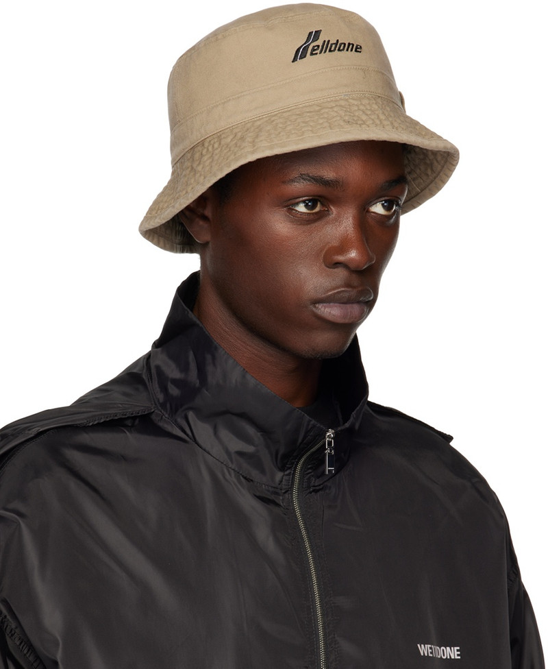 We11done Beige Washed WD Logo Bucket Hat outlook