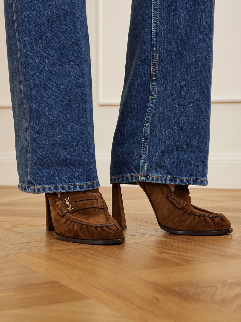 SAINT LAURENT Le Loafer Embellished Suede Pumps outlook