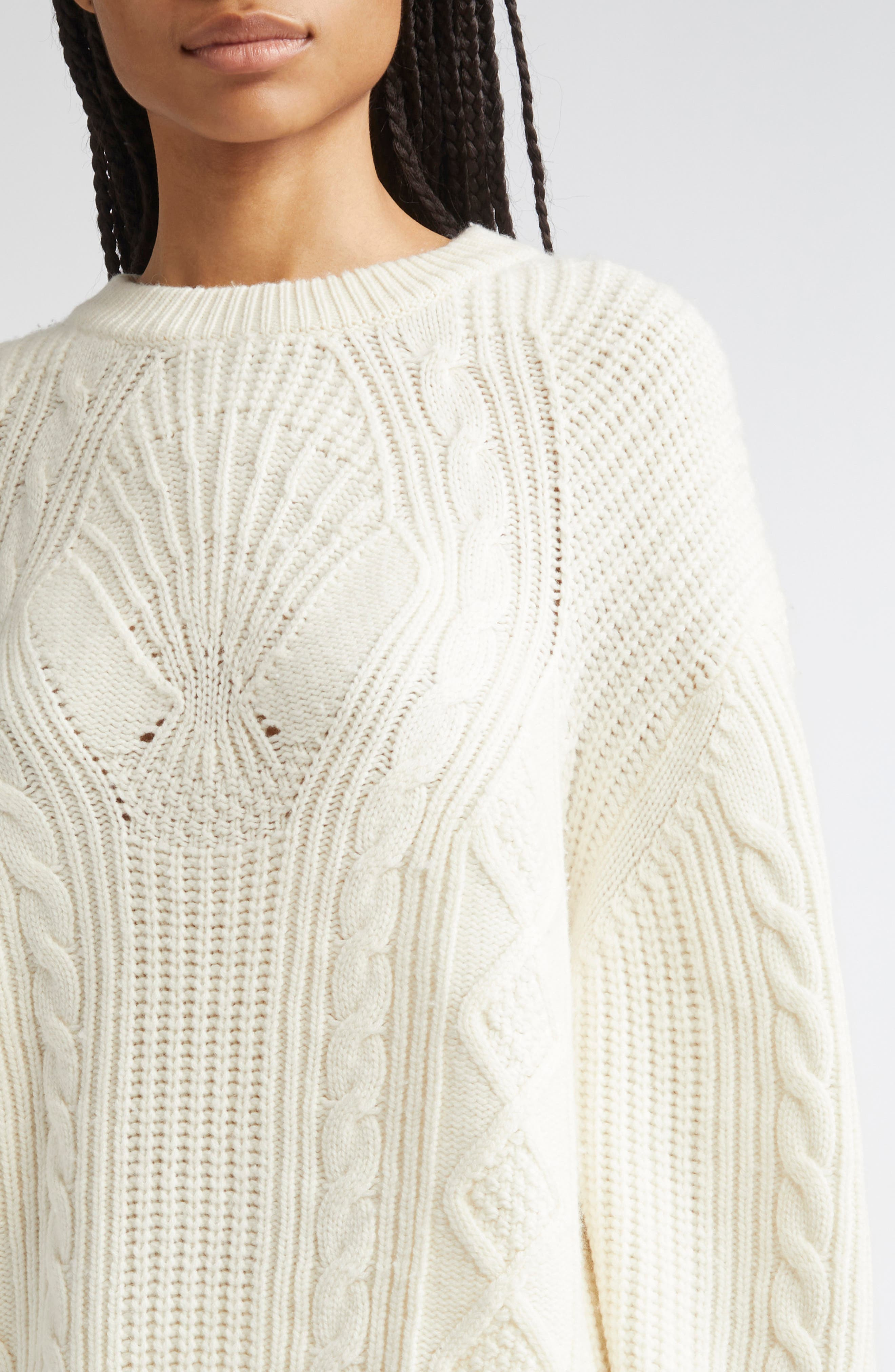 LOULOU DE SAISON Silva Wool & Cashmere Cable Knit Sweater in Ivory at Nordstrom - 5