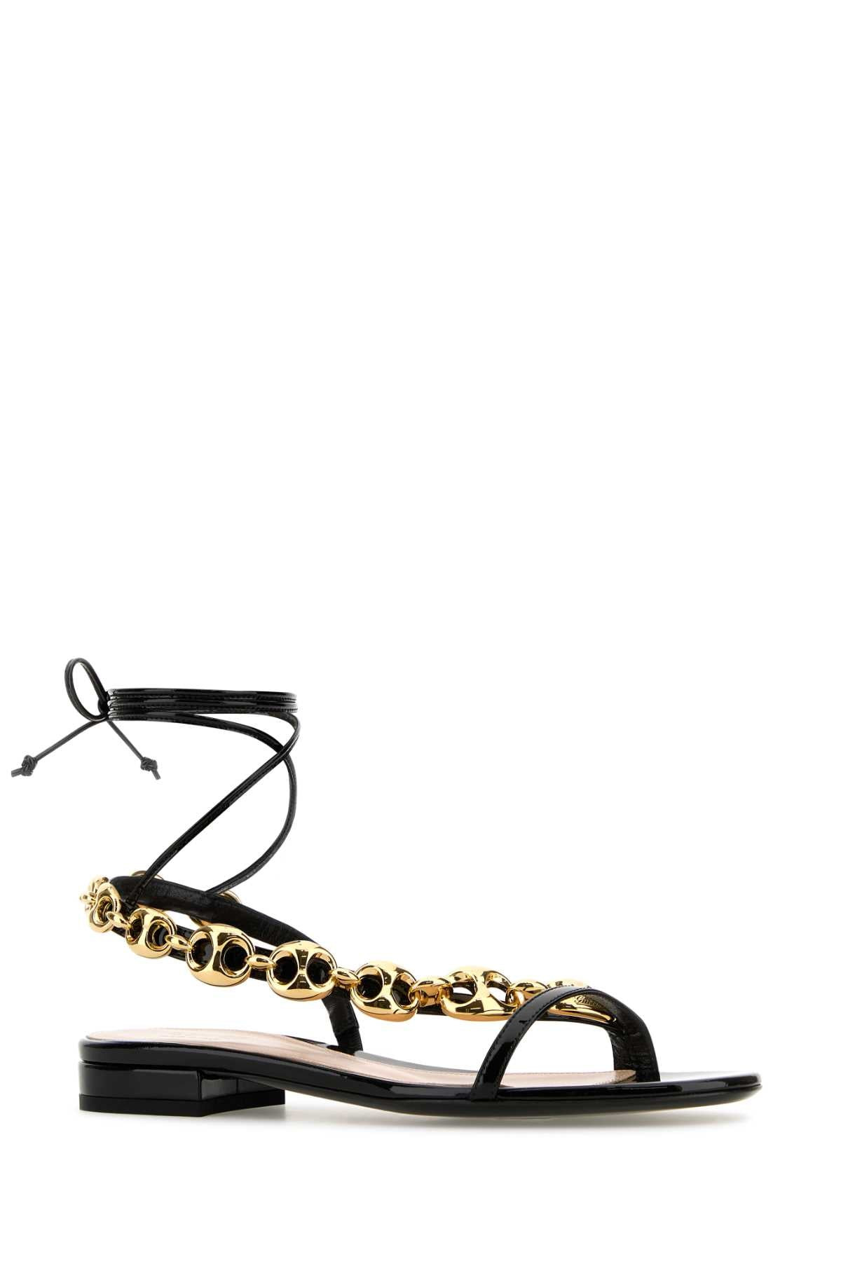 Gucci Women Black Leather Gucci Marina Chain Sandals - 2