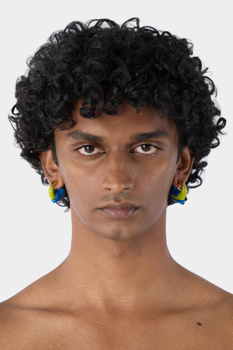 SUNNEI MINI RUBBERIZED EARRINGS GOLD / acid green & bright blue outlook