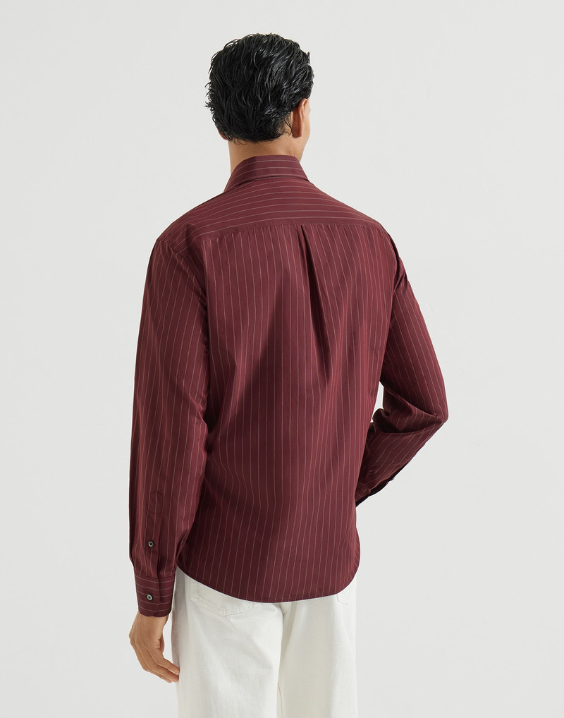 Double pinstripe cotton overshirt with Italian collar and chest pocket 3