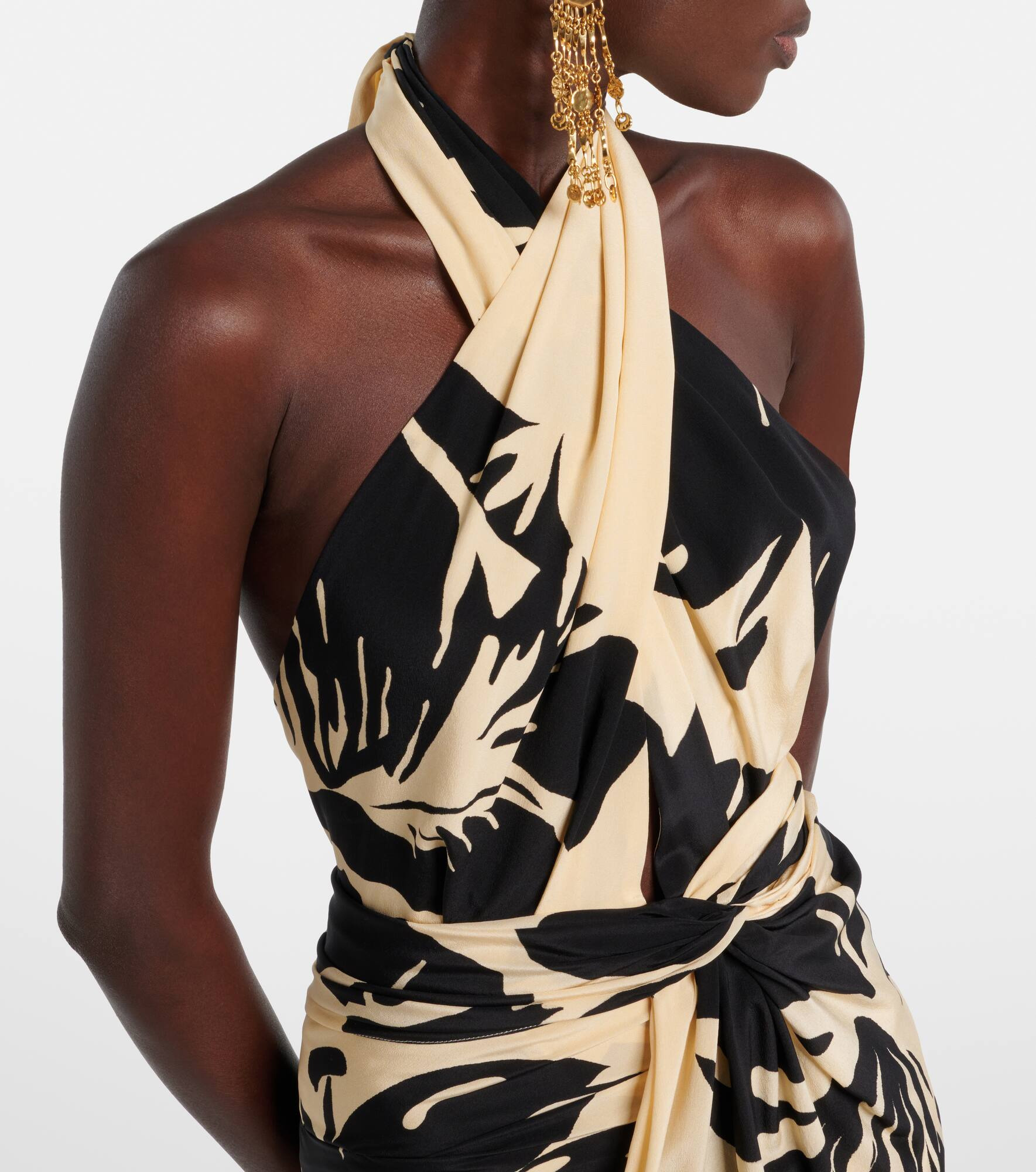 Halterneck floral silk minidress - 4