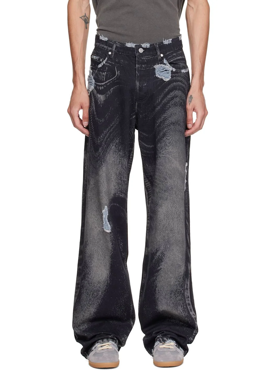 Black Distorted Distressed Jeans - 1