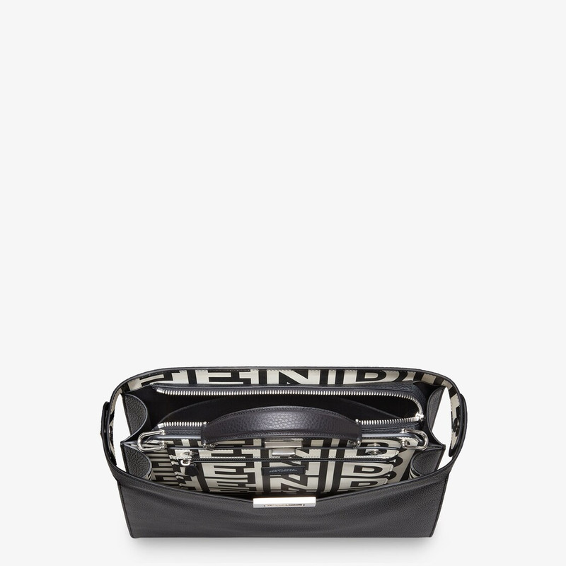 Medium Peekaboo ISeeU bag made of black Cuoio Romano leather, printed on the inside with a black and 5
