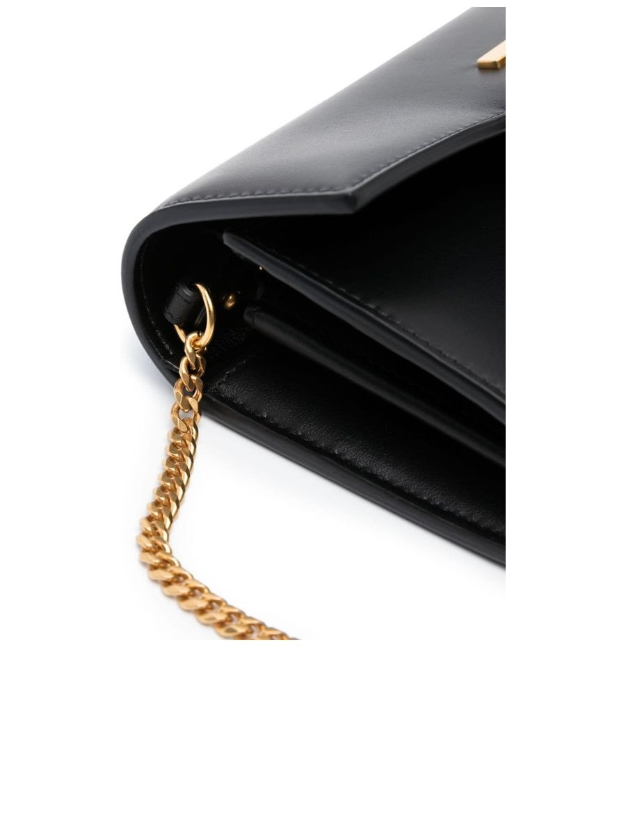 Smooth Grain Goldtone Logo Clutch - 5