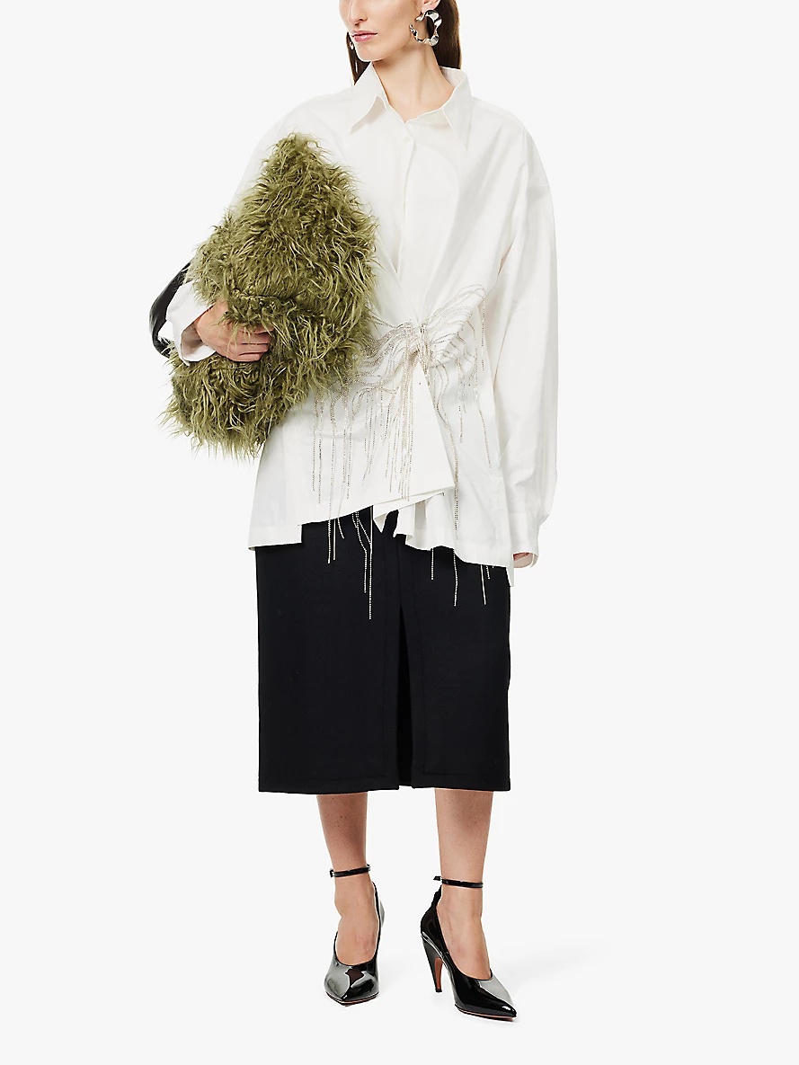 Embellished regular-fit brushed wool-blend midi skirt - 2