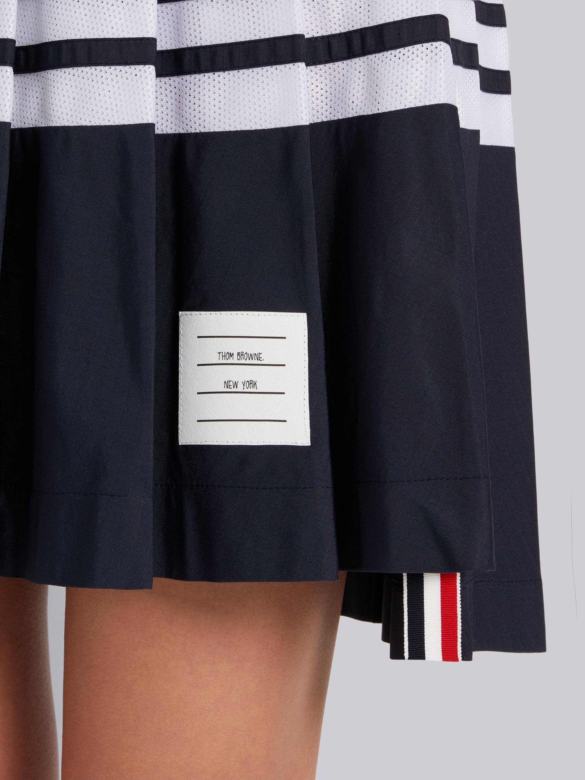 Navy Ripstop Mesh 4-Bar Dropped Back Pleated Mini Skirt - 5