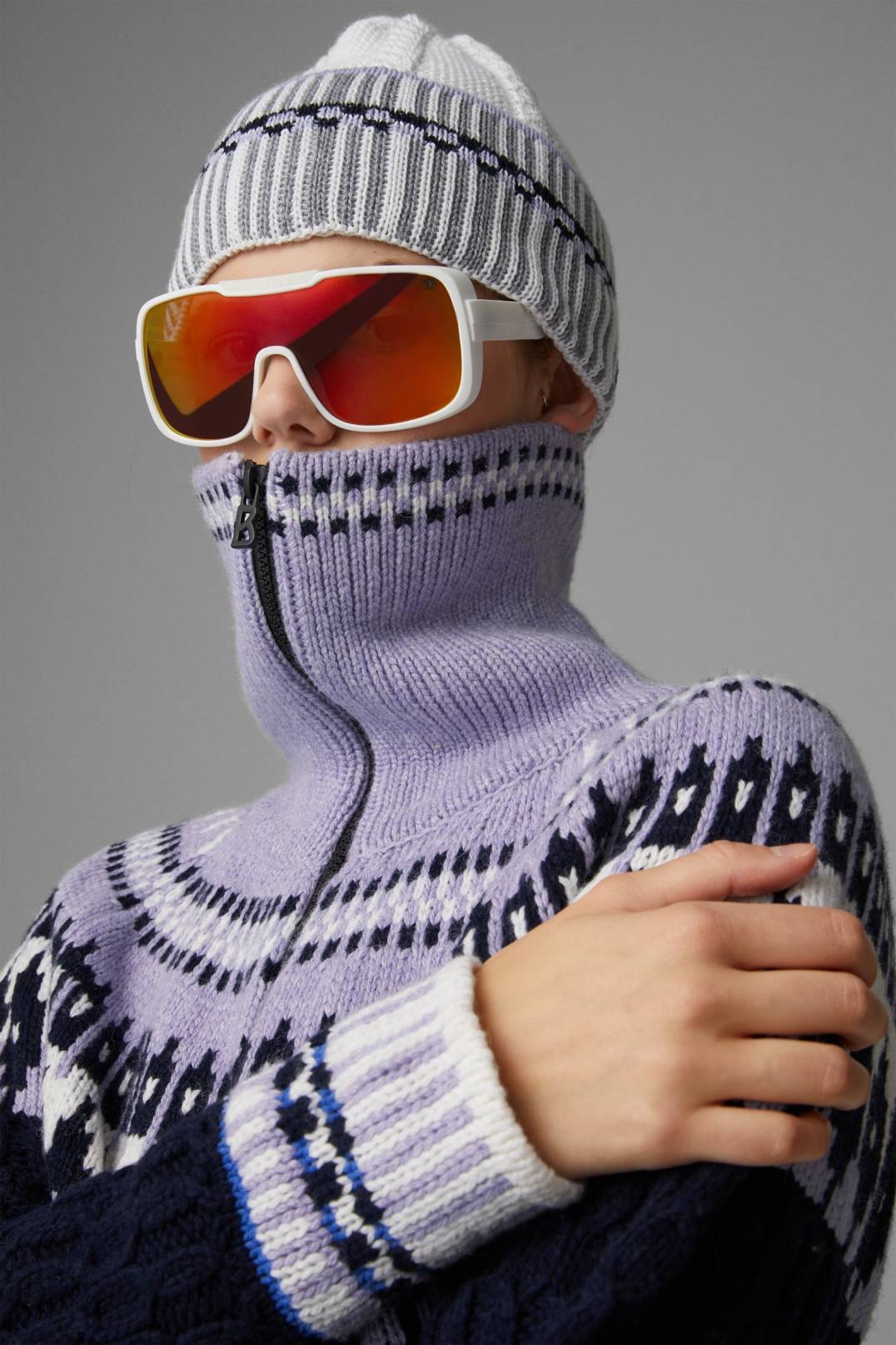 DARGY KNIT PULLOVER IN LILAC/NAVY BLUE - 4