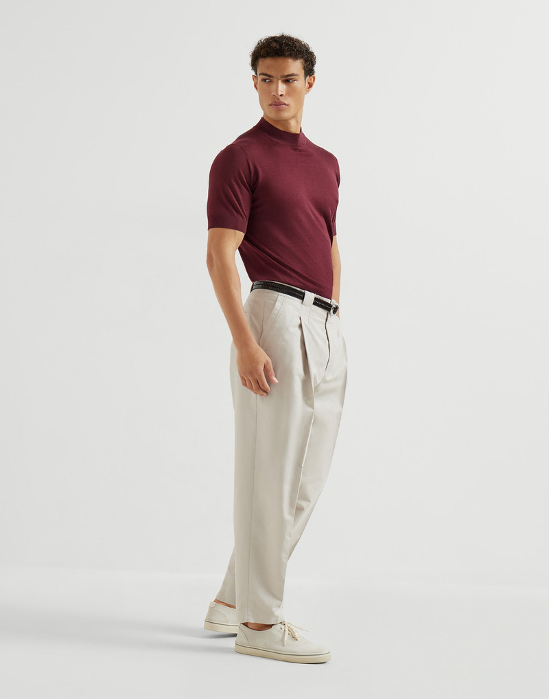 Cotton and linen panama trousers with pleat 5