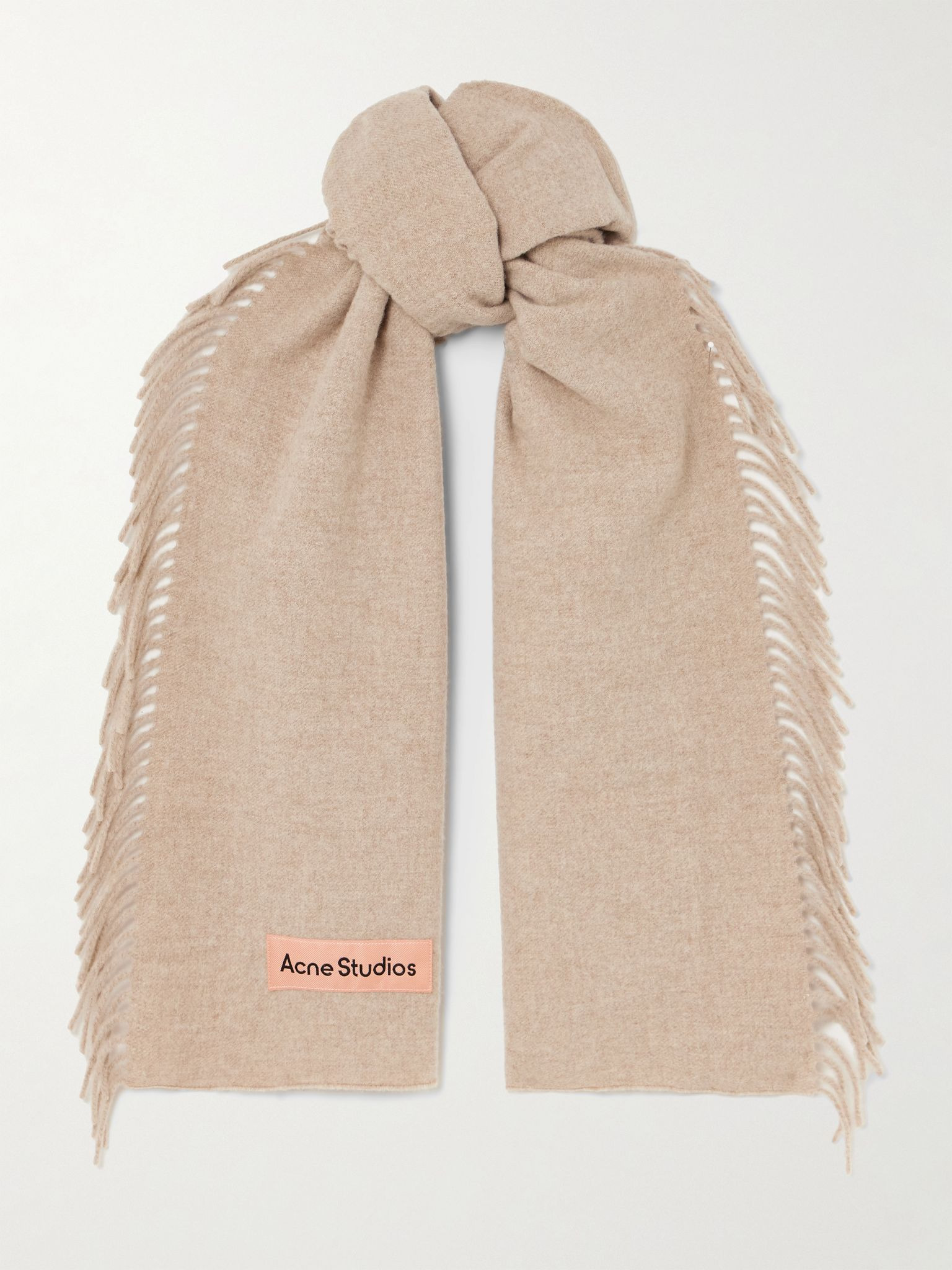 Appliquéd fringed wool scarf Beige - 1