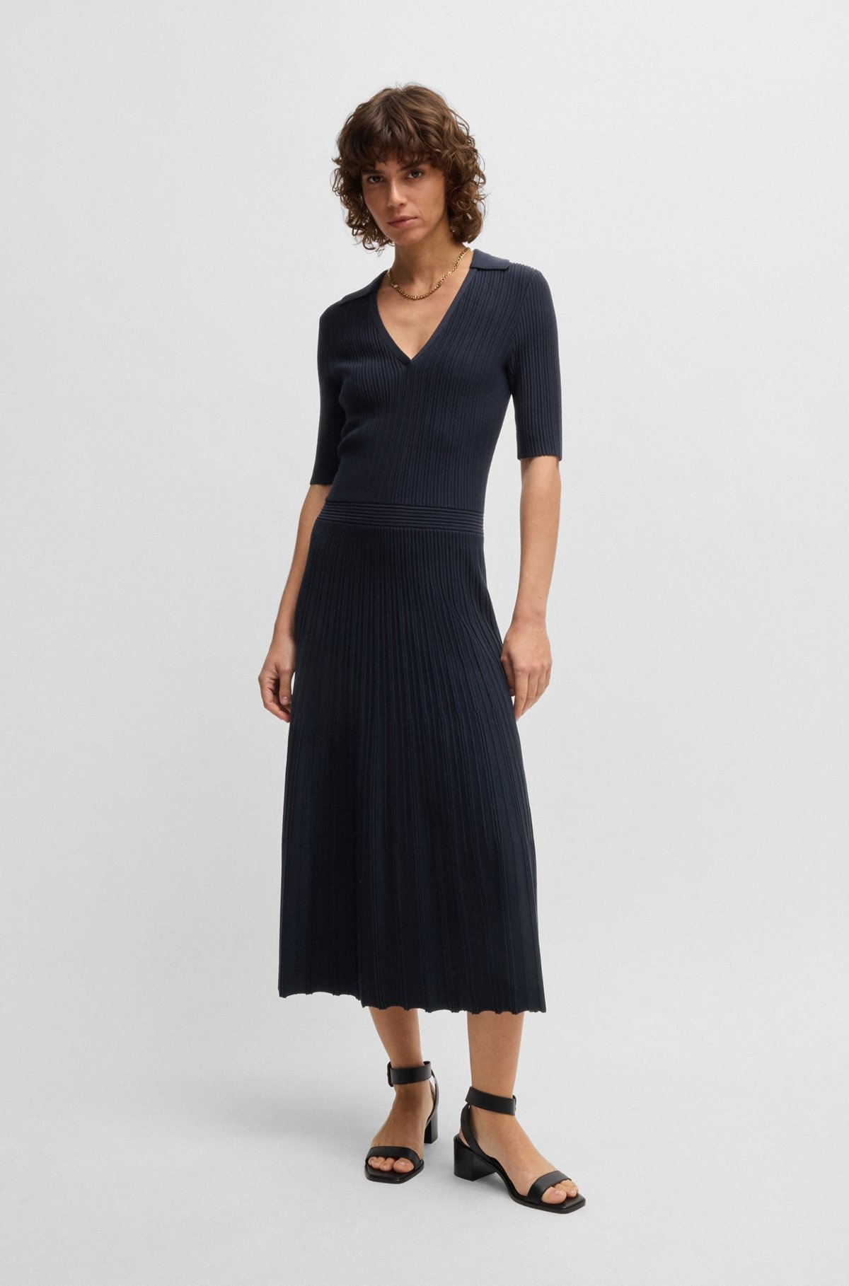 V-NECK DRESS WITH RIBBED STRUCTURE - 2
