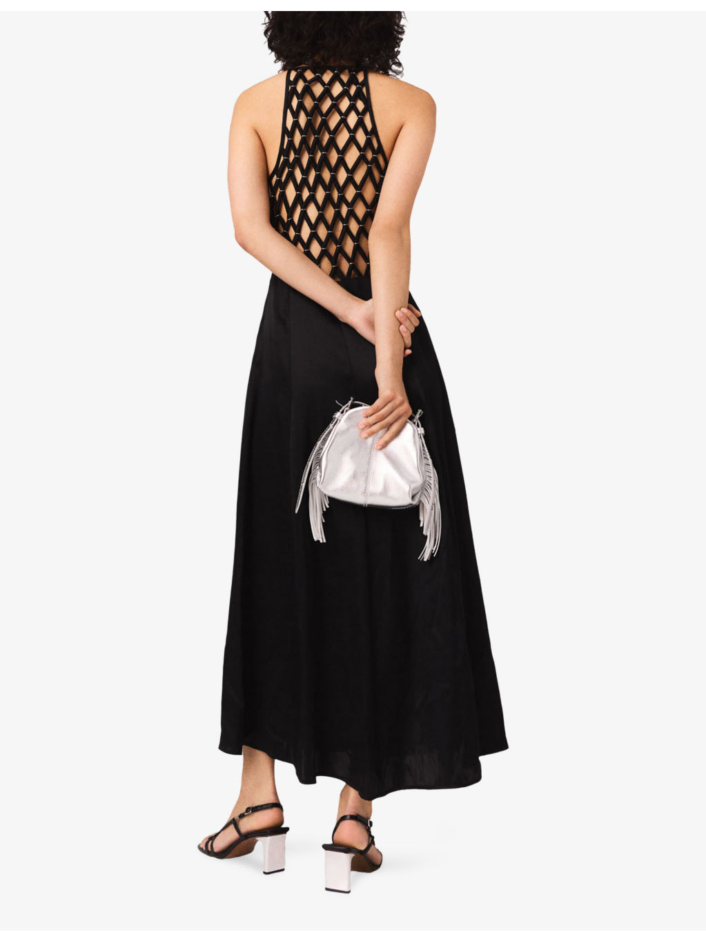V-Neck Braided-Back Satin Maxi Dress - 4