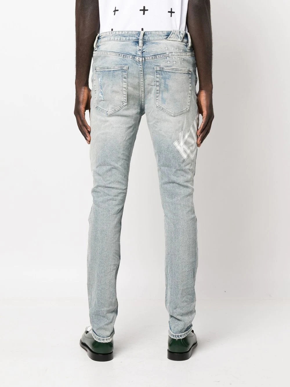 logo-print distressed skinny-cut jeans - 3