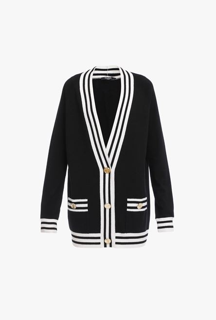 Black and white wool and cashmere cardigan with gold-tone buttons - 1