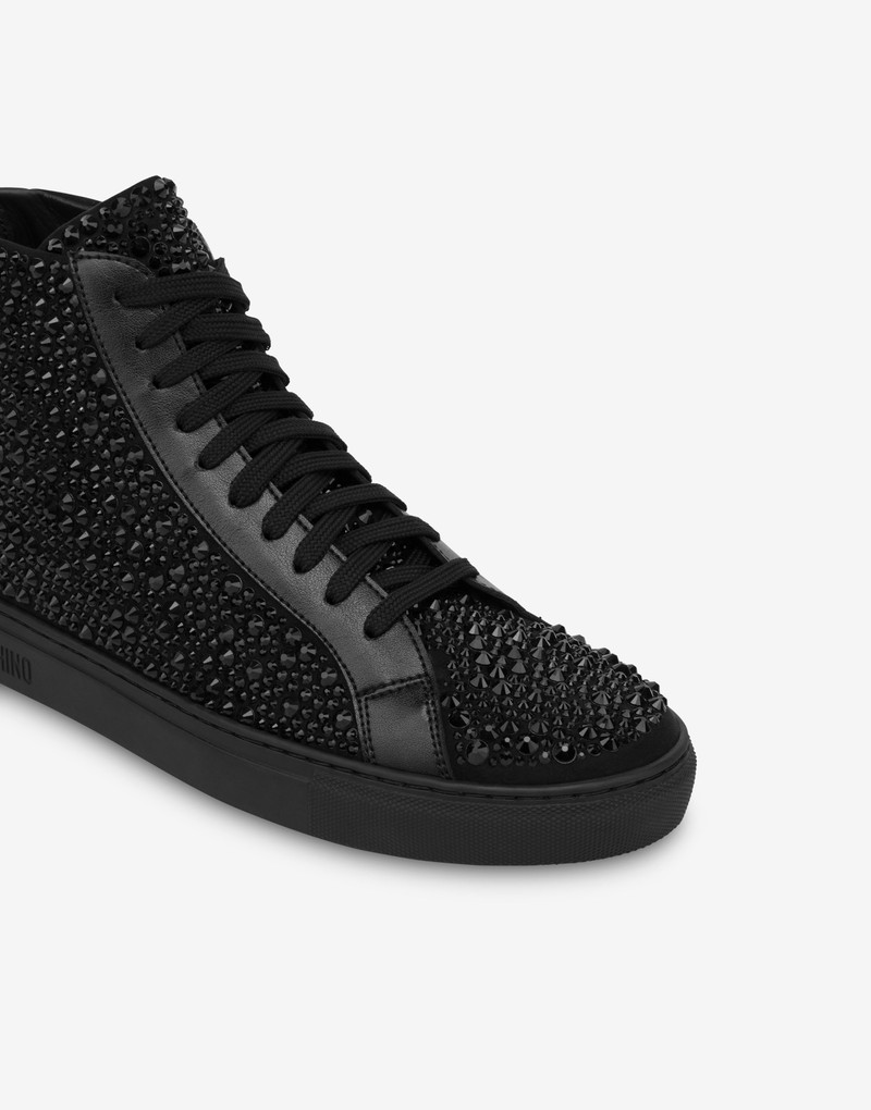 CALFSKIN HIGH-TOP SNEAKERS WITH RHINESTONES 4