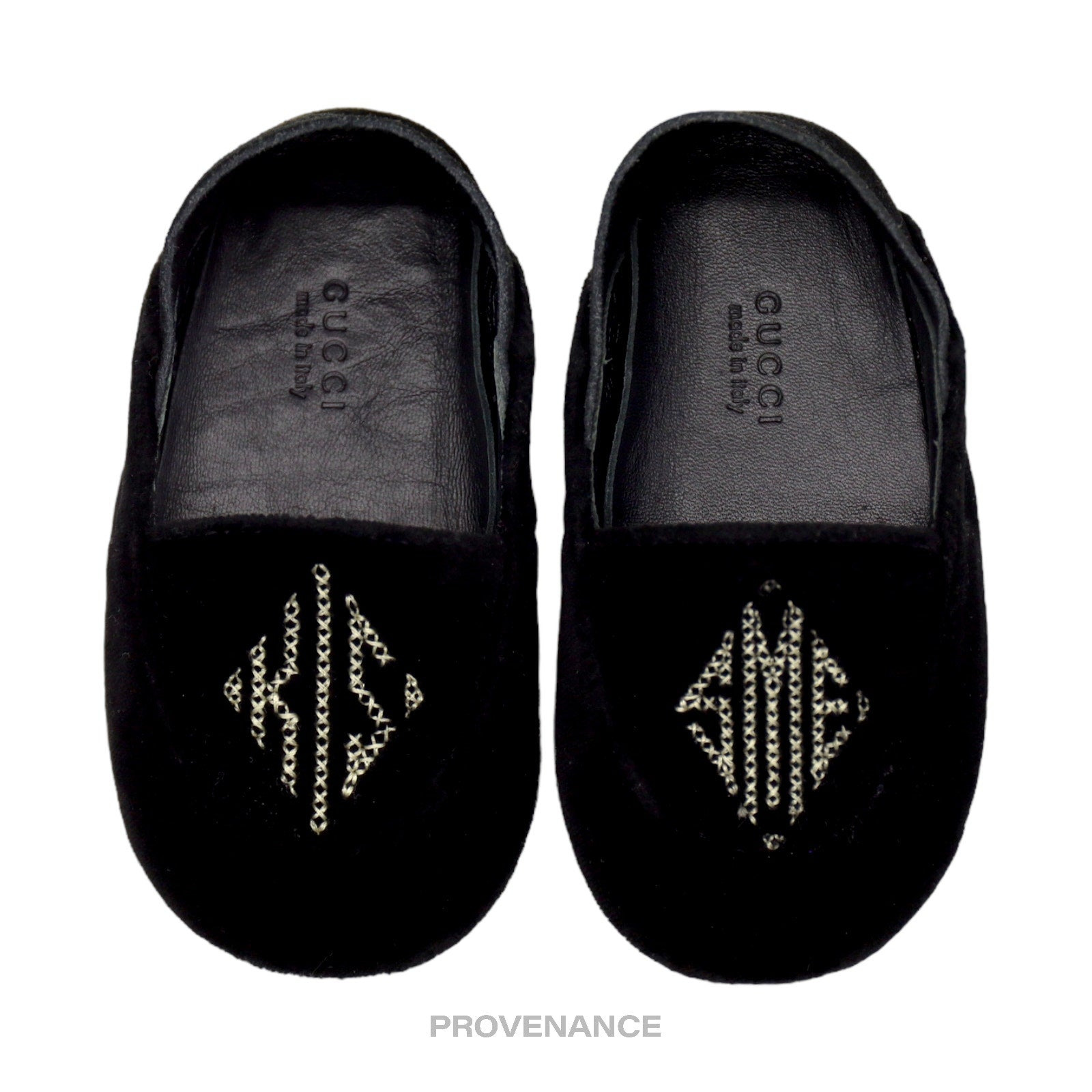 Gucci "KISS ME" Baby Loafers - Black Velvet/Suede - 2