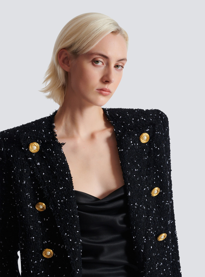 Cropped 8-button jacket in polka-dot tweed 8
