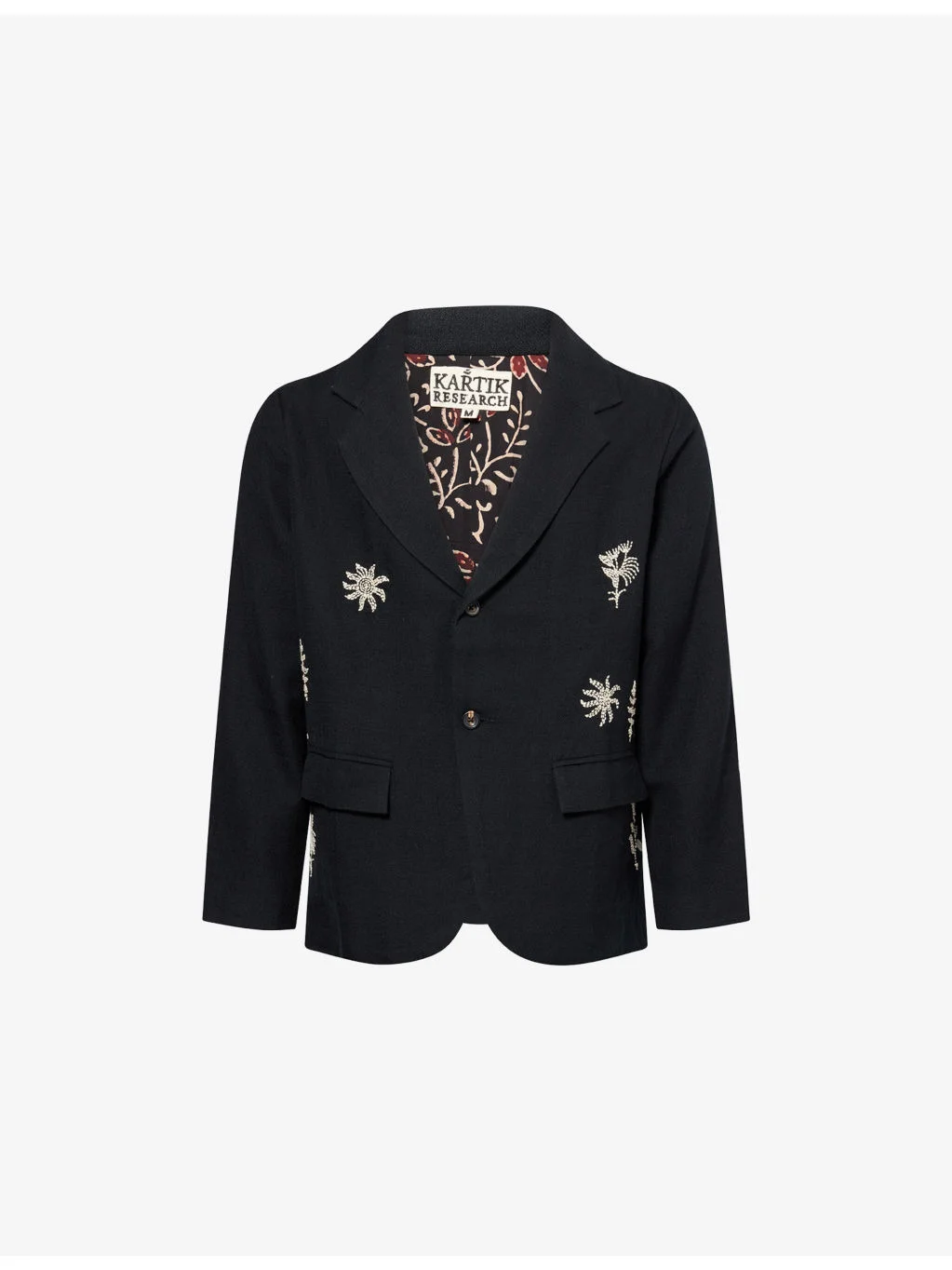 Floral Motif Embroidered Single-Breasted Wool Blazer - 1