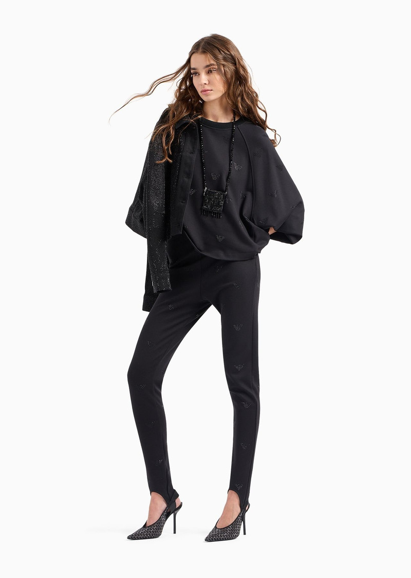EMPORIO ARMANI Oversized sweatshirt in interlock jersey with all-over rhinestoned eagles outlook