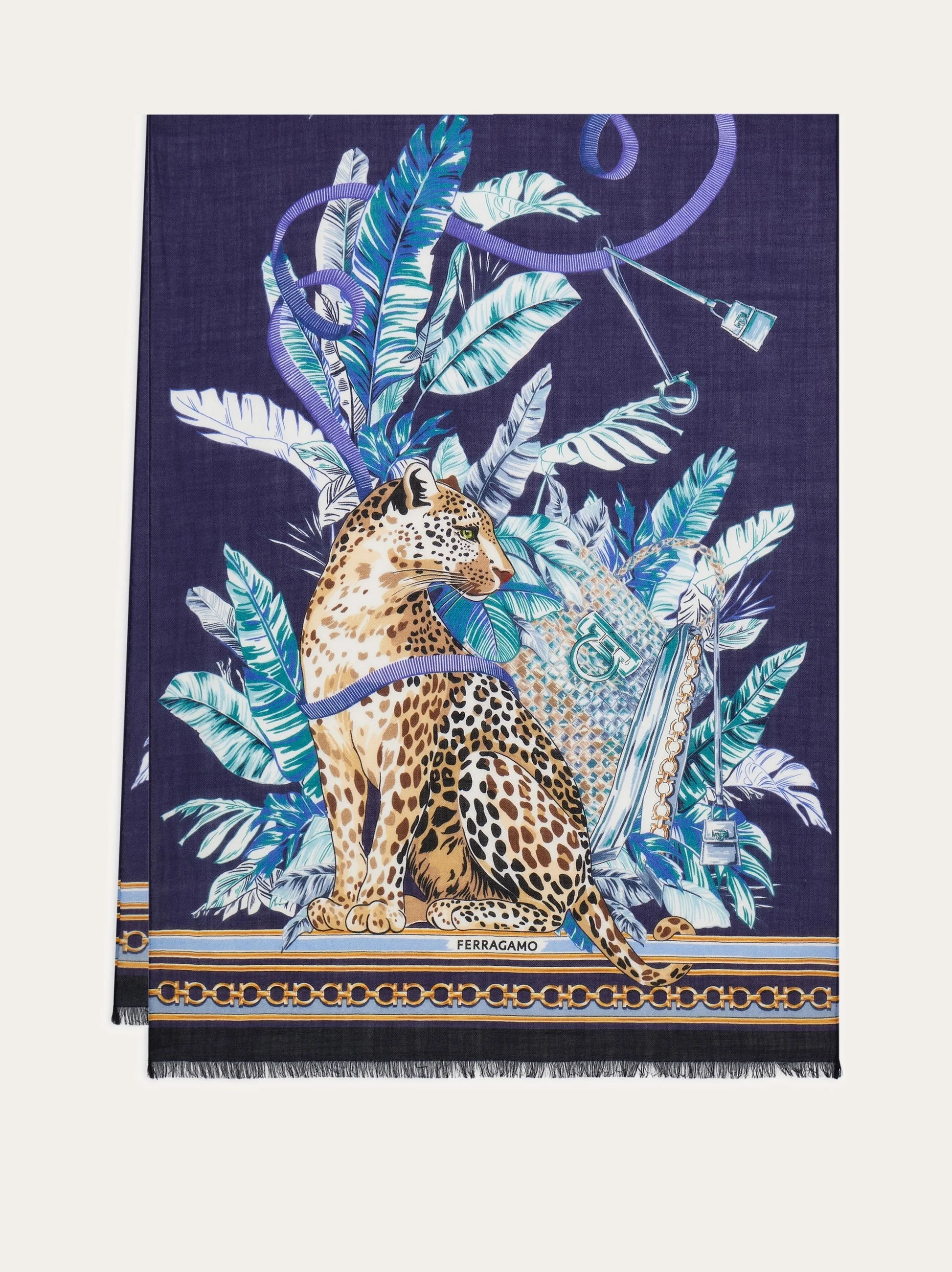 Feline print pure wool stole - 1
