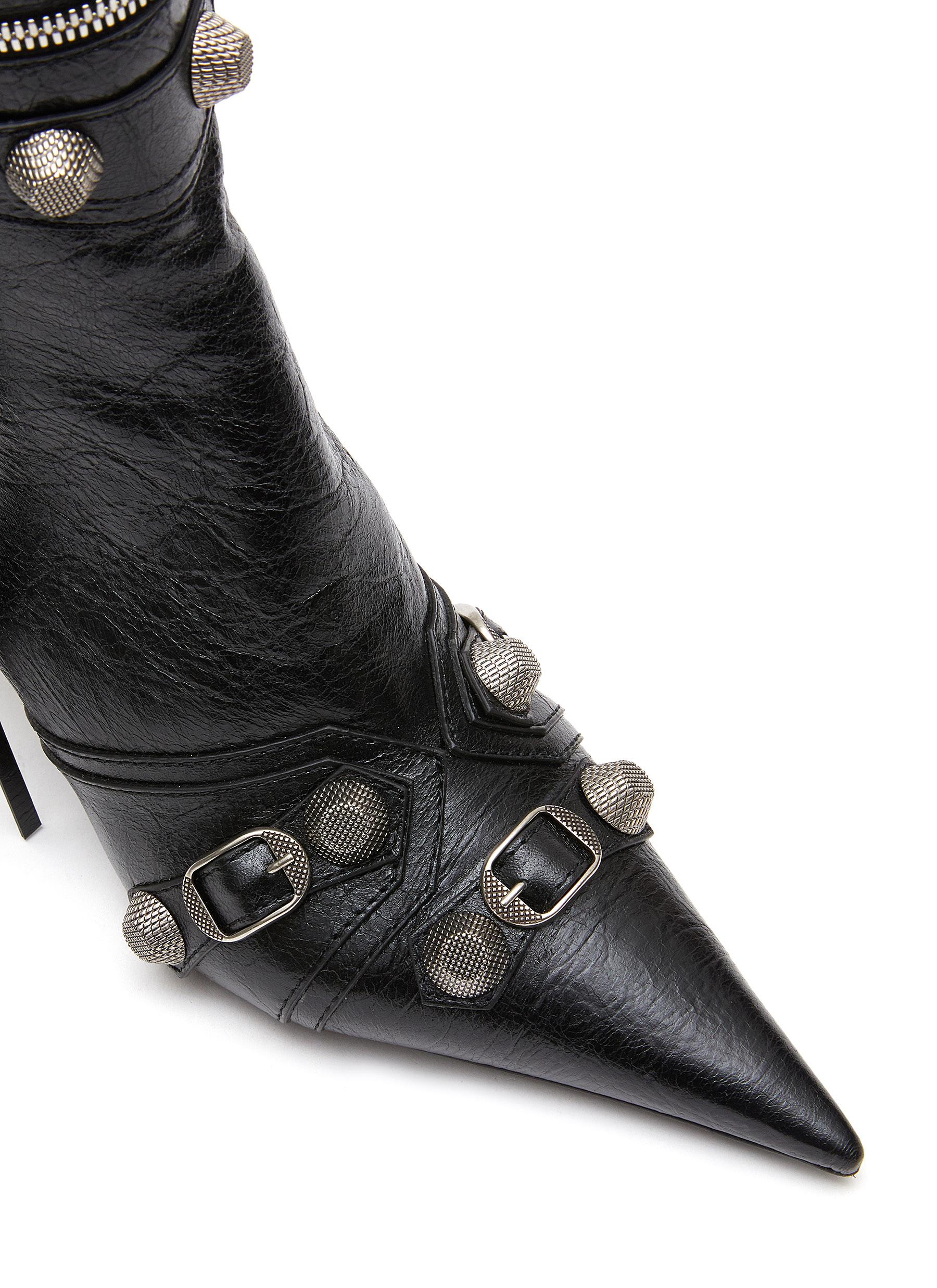 ‘CAGOLE’ METAL STUD POINTED TOE LEATHER HEELED BOOTS - 4