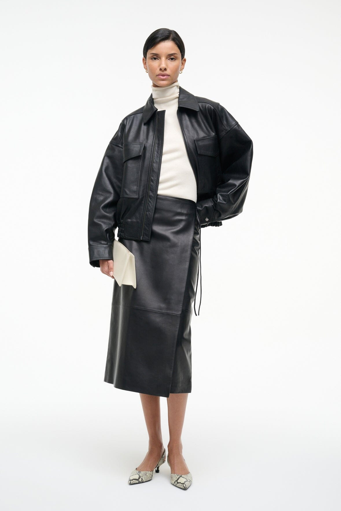 STAUD ROMAN LEATHER WRAP SKIRT BLACK - 8