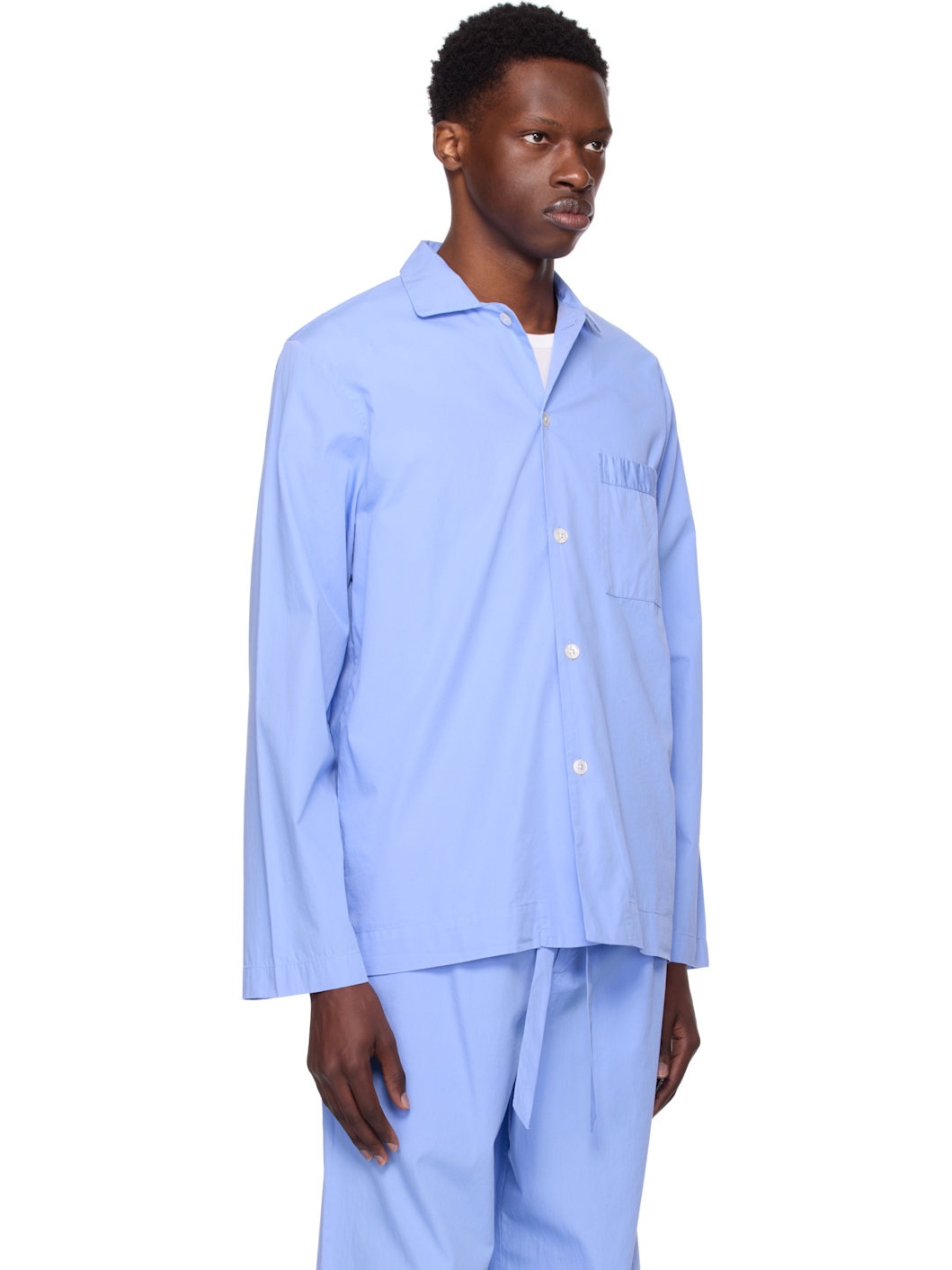 Blue Poplin Long Sleeve Pyjama Shirt - 2