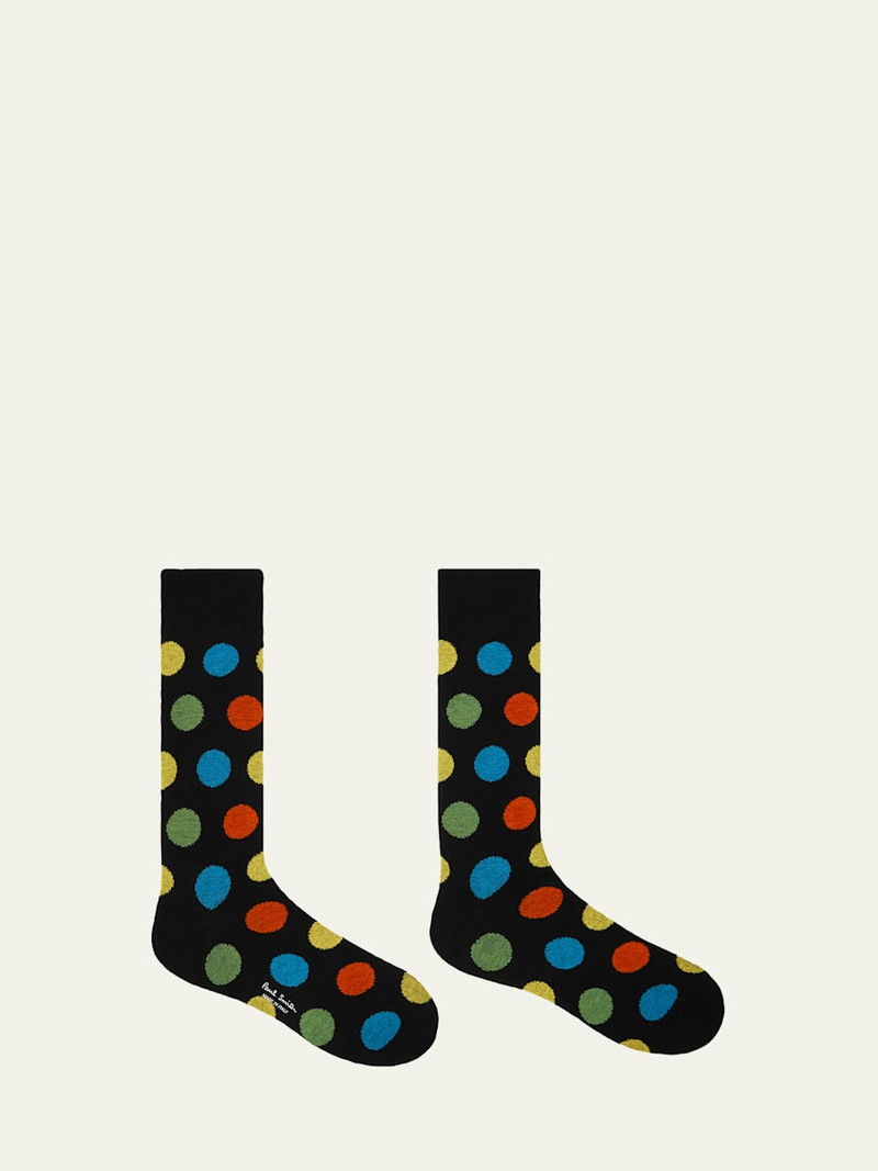 Paul Smith Men's Mike Large Polka Dot Cotton Crew Socks outlook