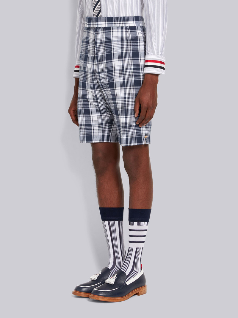 Thom Browne Navy Hairline Madras Check Classic Backstrap Short outlook
